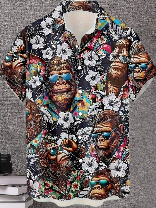 Herr Skjorta Hawaii Stil med Gorillamotiv – Modern Semesterlook, Kortärmad, Fritid