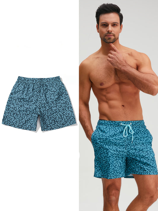 Herr Badshorts Sportig Stil med Snyggt Mönster – Perfekt för Strand och Pool
