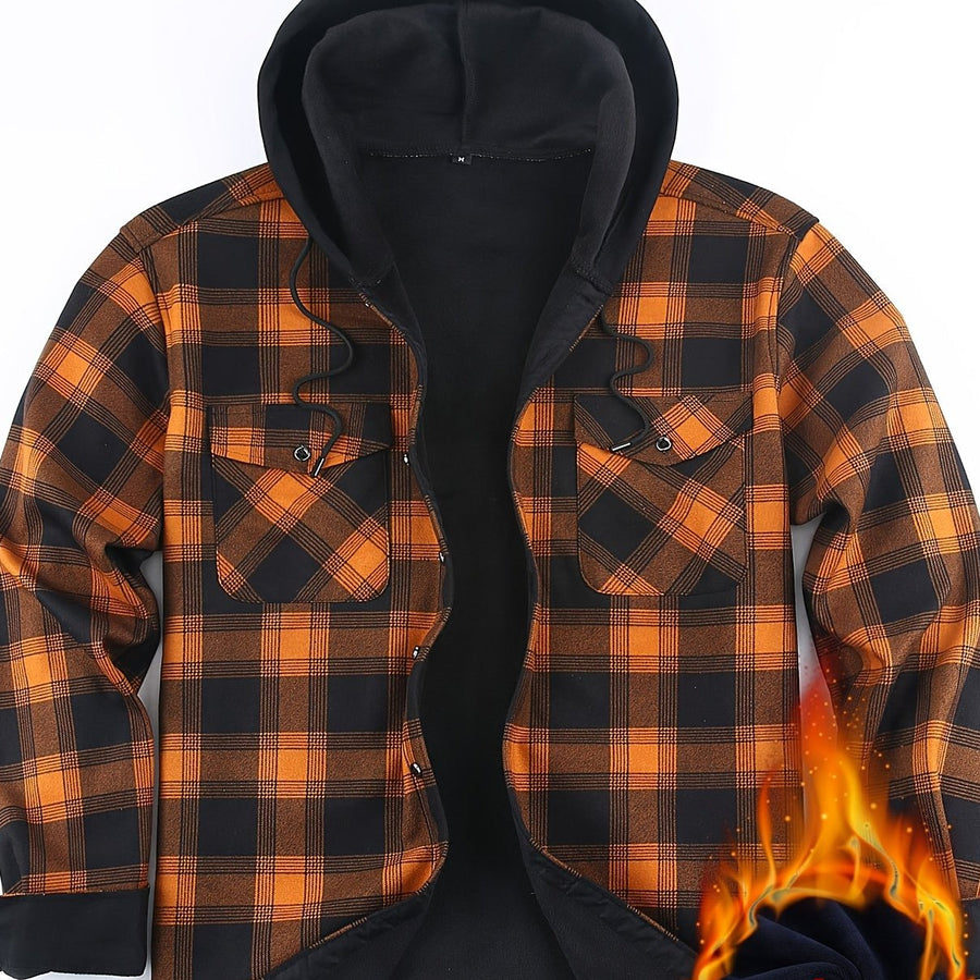 Men���s Plaid Hooded Thermal Flannel Shirt Jacket