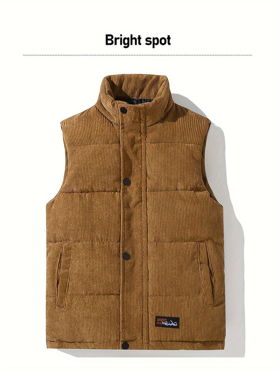 Vadderad väst i manchester med ståkrage och knappar