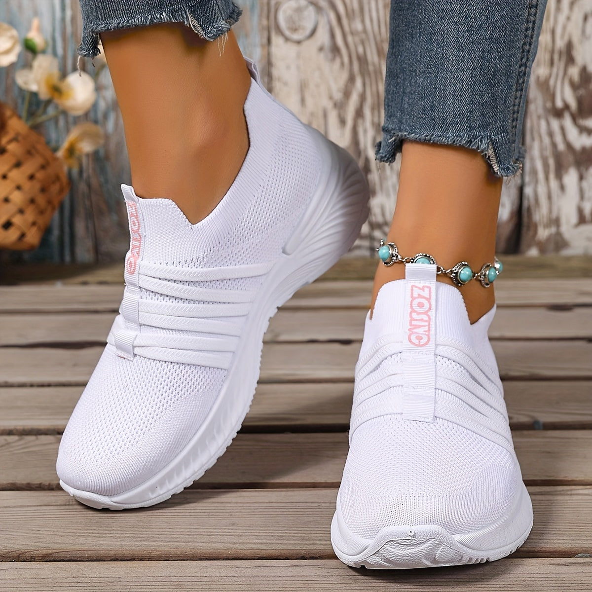 Dam Sneakers Slip-on Sportiga Vardagsskor Låg Modell – Trendig Randig Design