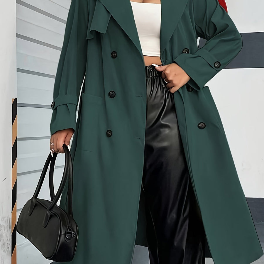 Dam Trenchcoat Lång Dobbeltknäppt med Krage och Manschetter