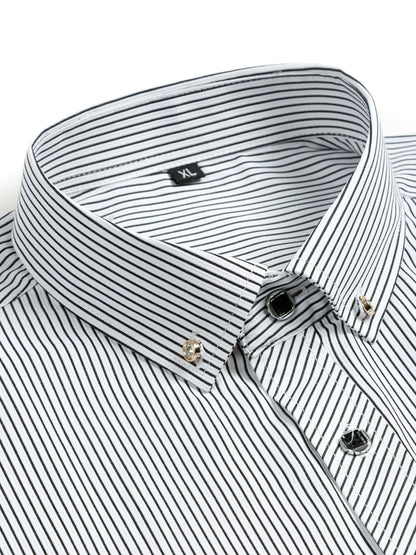 Herr kortärmad skjorta – Smal passform, business och smart-casual, randigt mönster