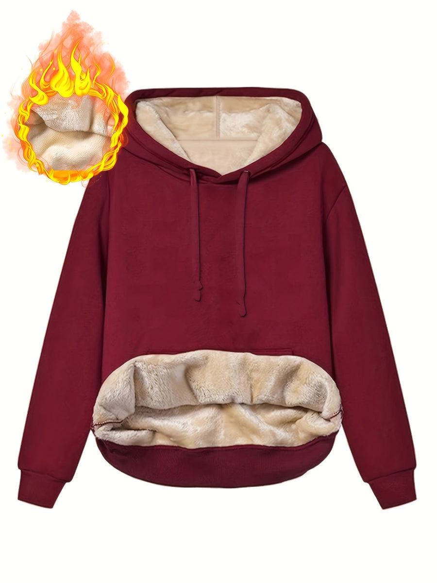 Fleecefodrad huvtröja med känguruficka och dragsko – Varm och mysig hoodie