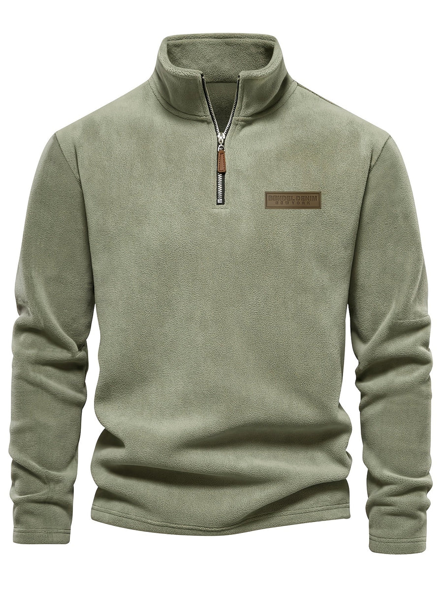 Men's Quarter-Zip Fleece Pullover with Logo Patch