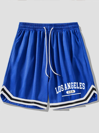 Herr Sportiga Basketshorts med Los Angeles-tryck, Löst Passform, Perfekt för Träning och Fritid