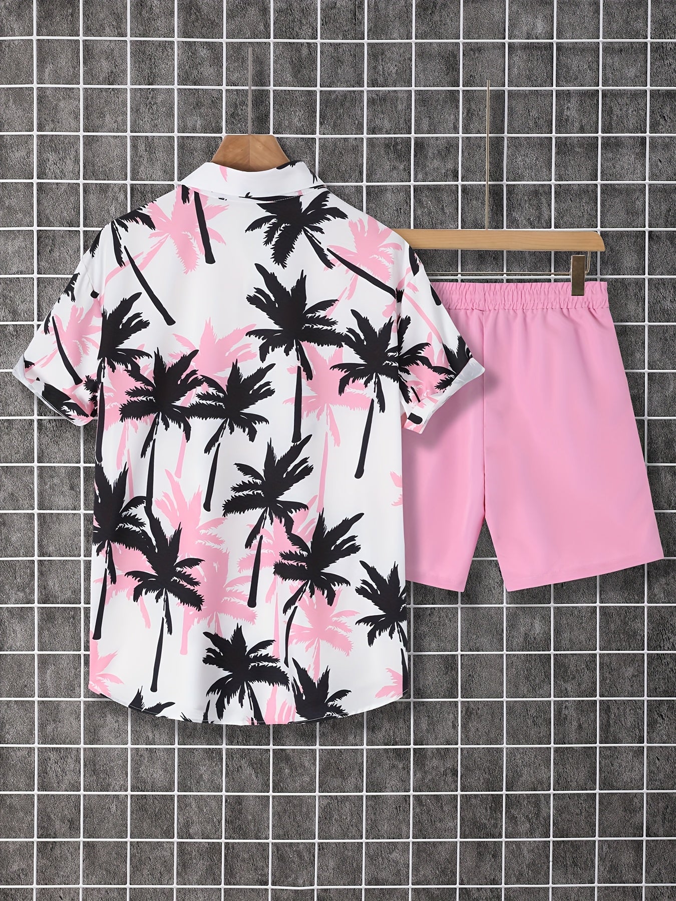 Herr Skjorta med Palmtryck och Shorts – Semesterset för Strand och Sommar