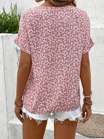 Dam Blus Elegant Blommig Kortärmad Sommar Top V-ringning