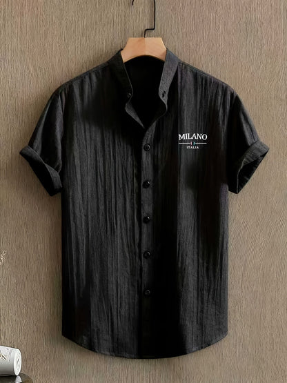 Herr Skjorta Milano Casual Med Ståkrage – Kortärmad, Elegant Sommarstil