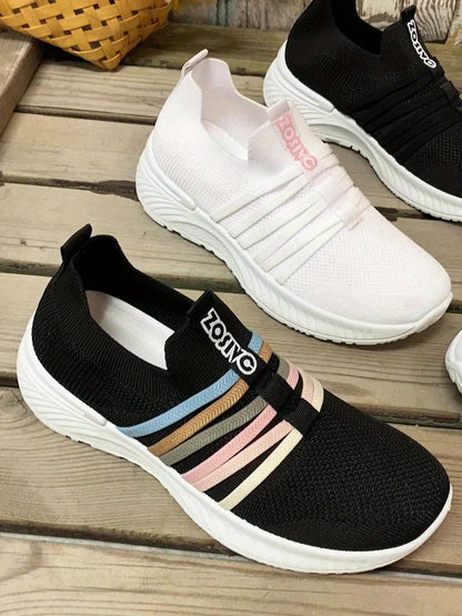 Dam Sneakers Slip-on Sportiga Vardagsskor Låg Modell – Trendig Randig Design