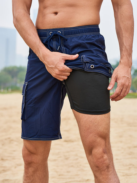 Herr Badshorts med Innerbyxa – Sportig Bermuda för Strand och Simning