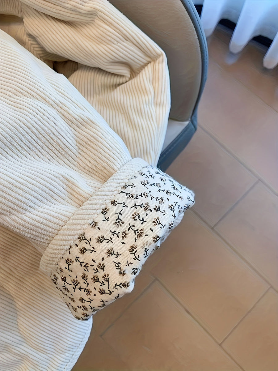 Vit Ribbad Vadderad Jacka med Mönstrat Foder