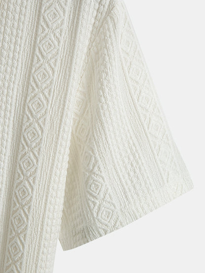 Herr Pikétröja med Texturerad Geometrisk Brodyr – Elegant och Avslappnad Stil för Vardagsbruk