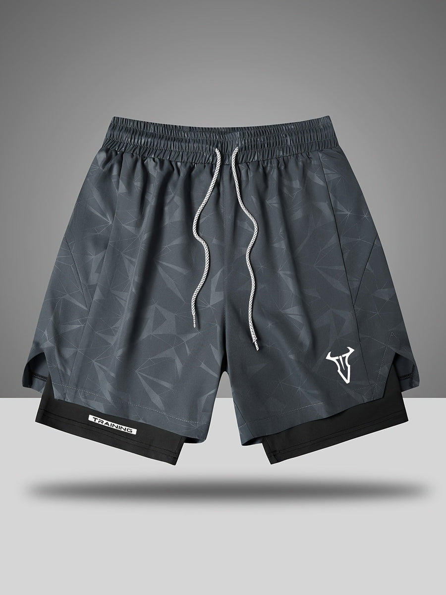 Herr Träningsshorts Sport Regular Fit med Fickor och Geometriskt Mönster
