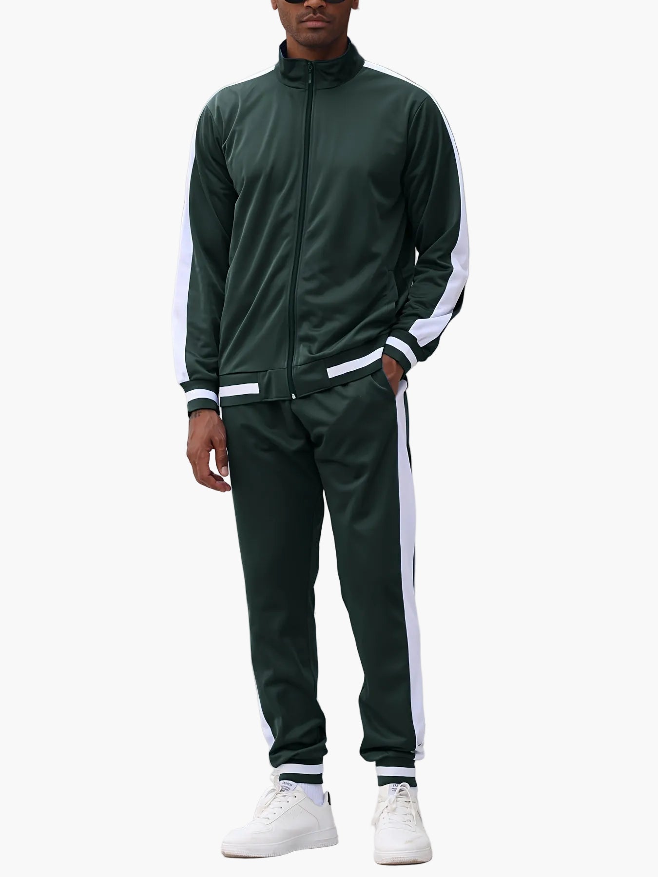 Herr Sportig Träningsdräkt Set – Trendig Tracksuit med Färgblock för Aktiv Livsstil