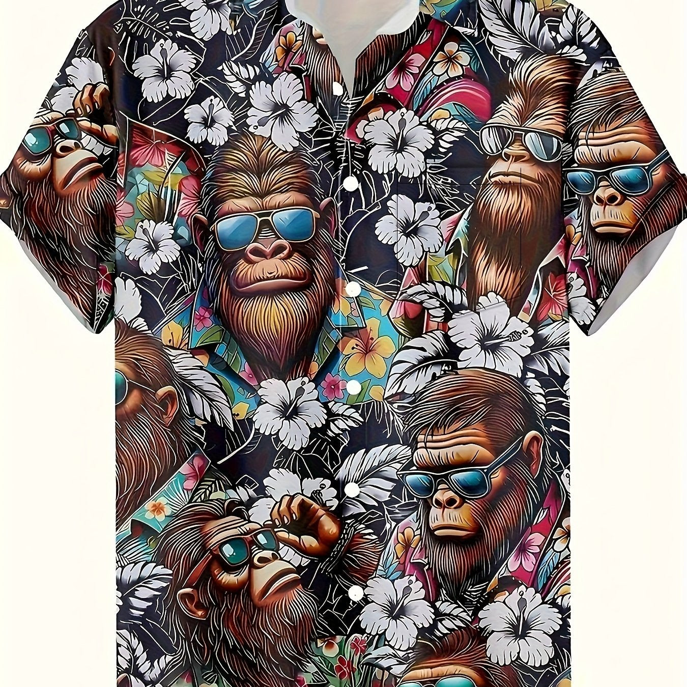 Herr Skjorta Hawaii Stil med Gorillamotiv – Modern Semesterlook, Kortärmad, Fritid