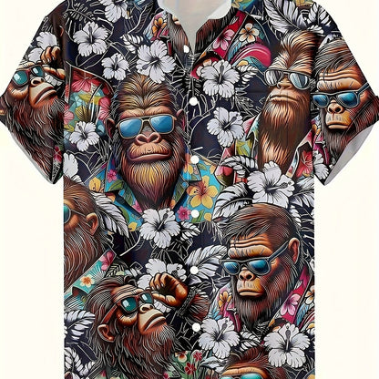 Herr Skjorta Hawaii Stil med Gorillamotiv – Modern Semesterlook, Kortärmad, Fritid