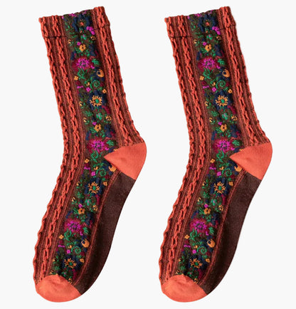 Damsockor med blommigt jacquardmönster för vardagsbruk – Fempack