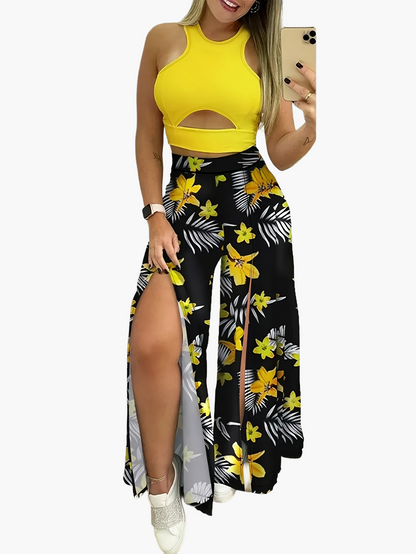 Dam Set med Utsvängd Kjol och Crop Top Elegant Sommarstil