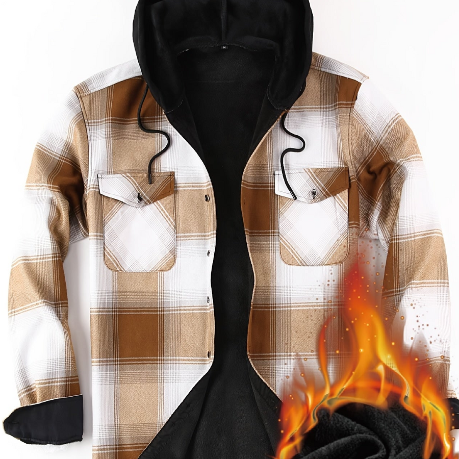 Men���s Plaid Hooded Thermal Flannel Shirt Jacket