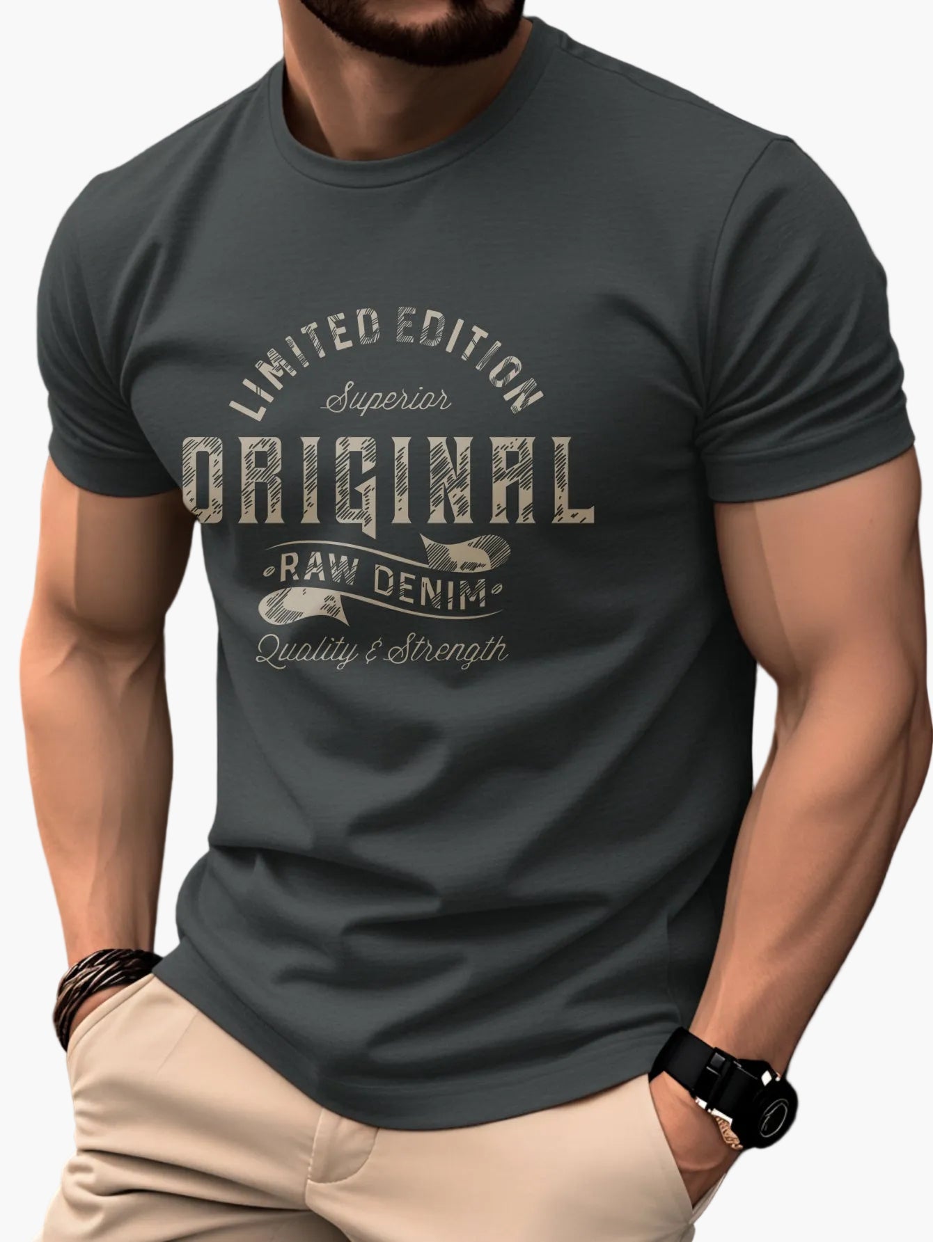 Herr T-shirt med tryck – Klassisk casual stil, grafiskt motiv, perfekt för vardagsbruk