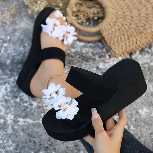 Dam Sandaler med Kilklack och Blomdekoration – Plattform, Sommar, Trendig