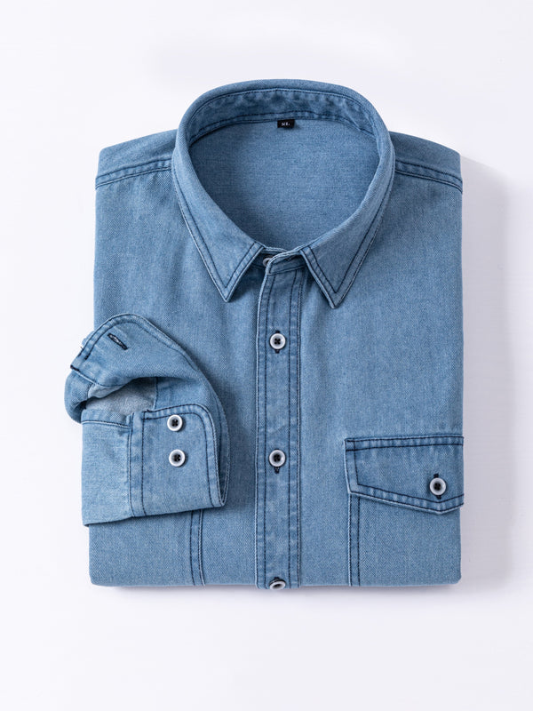 Jeansskjorta med lång ärm och bröstfickor i denimlook