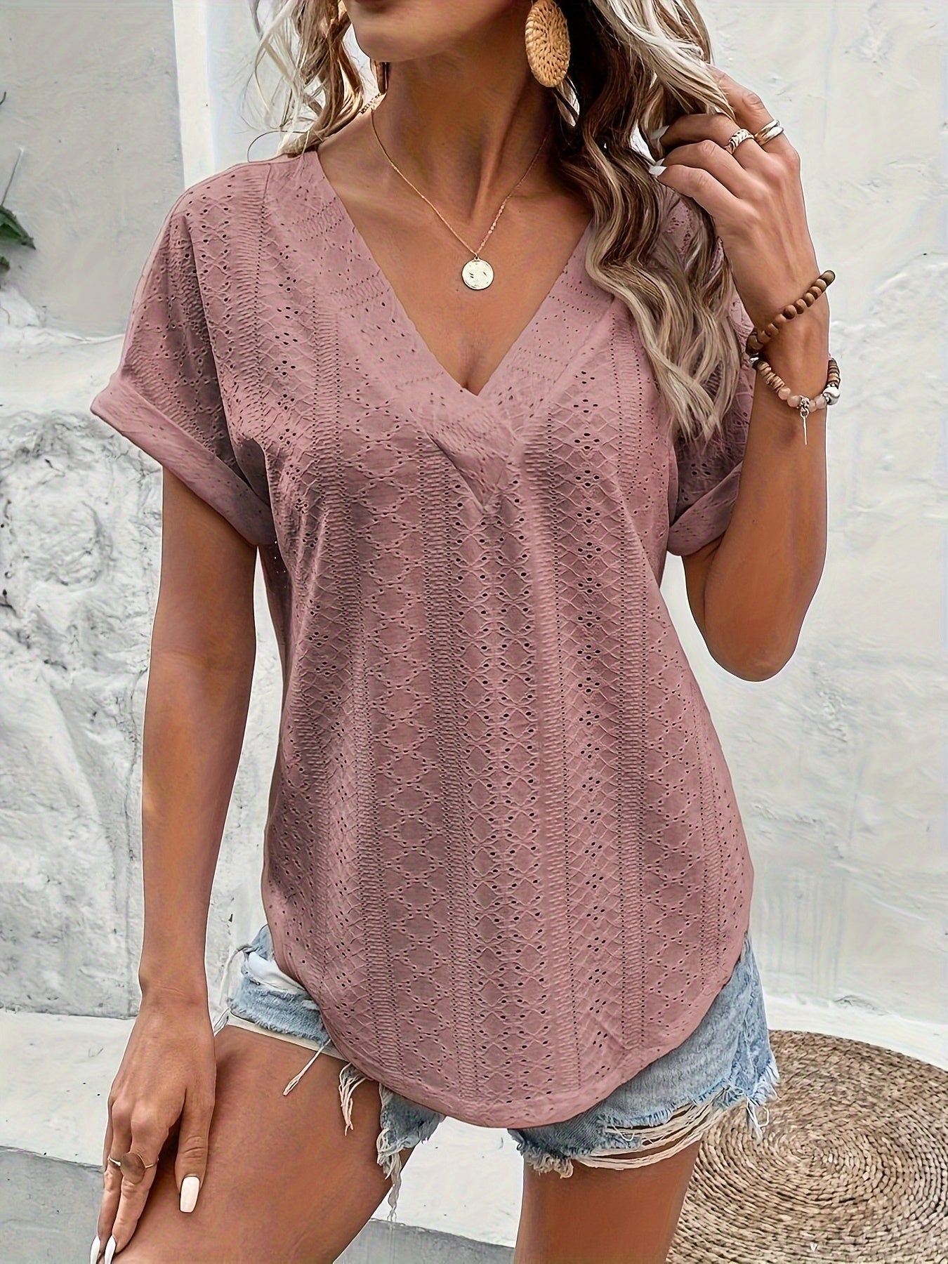 Dam Elegant V-ringad Broderad Topp för Vår/Sommar/Fest