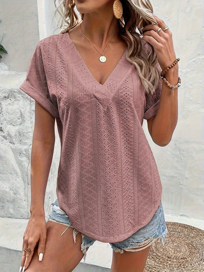 Dam Elegant V-ringad Broderad Topp för Vår/Sommar/Fest