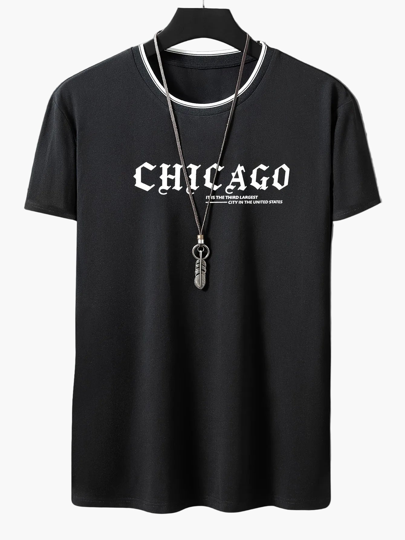 Herr T-shirt med tryck "CHICAGO" – Trendig och avslappnad streetwear