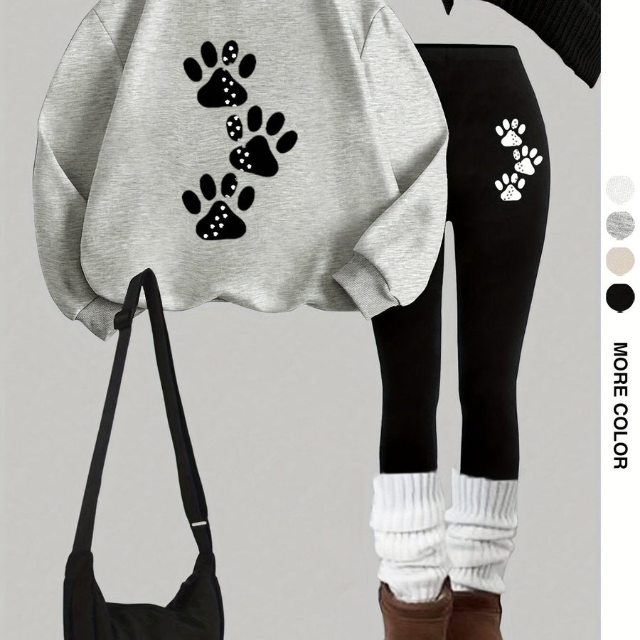 Set med sweatshirt och leggings med tassavtryck