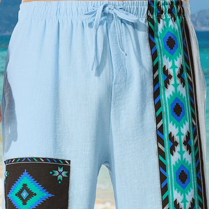 Herrshorts med etnisk och geometrisk design – Trendiga avslappnade shorts för sommar och semester