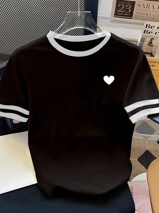 Dam T-shirt med hjärtdetalj och sportig retrostil – Perfekt för vardag och fritid