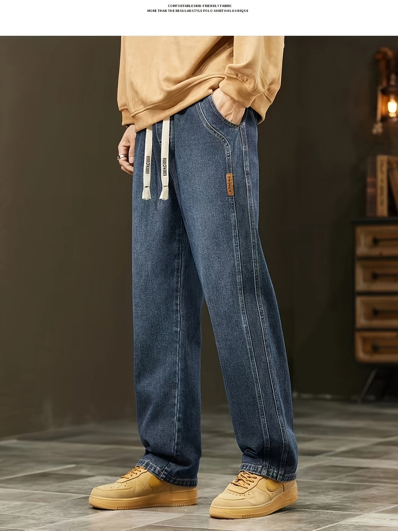 Herr Lösa Baggy Jeans Streetwear Lediga Byxor för Unga