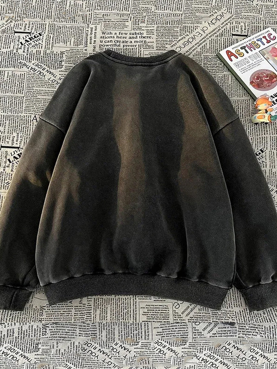 Unisex Tröja med Svart Kattmotiv som Äter Sushi, Långärmad Översize Sweatshirt