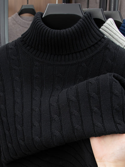 Herrarnas stickade polotröja med kabelmönster – elegant vardagsstil