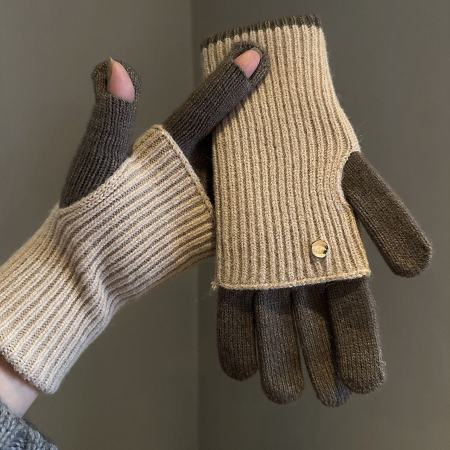 Varm stickad konvertibel handske med fingerlöst tumhål och vantar