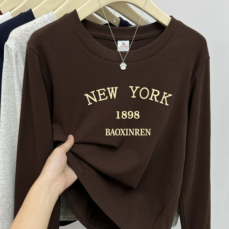 Dam T-shirt med tryck Långärmad Rundhals Fyrfärg