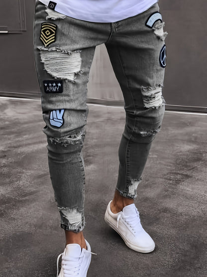 Justin – Slim Fit Rippade Denimjeans i Vitt