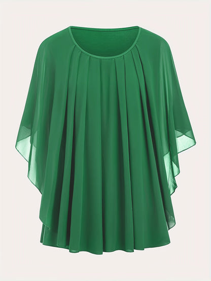 Dam Elegant Plisserad Ponchoblus för Fest och Vardag