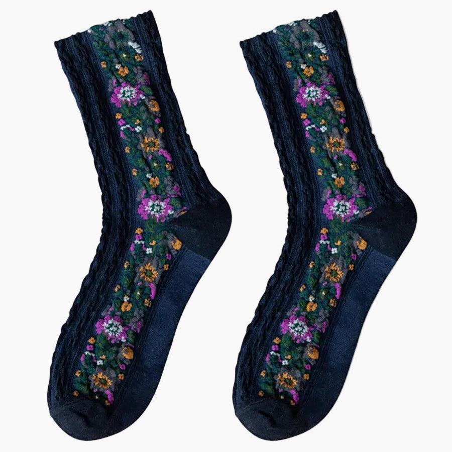 Damsockor med blommigt jacquardmönster för vardagsbruk – Fempack