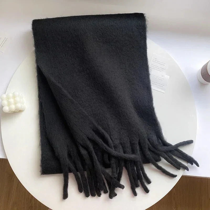 Vit Fransad Varm Halsduk med Mjuk Textur