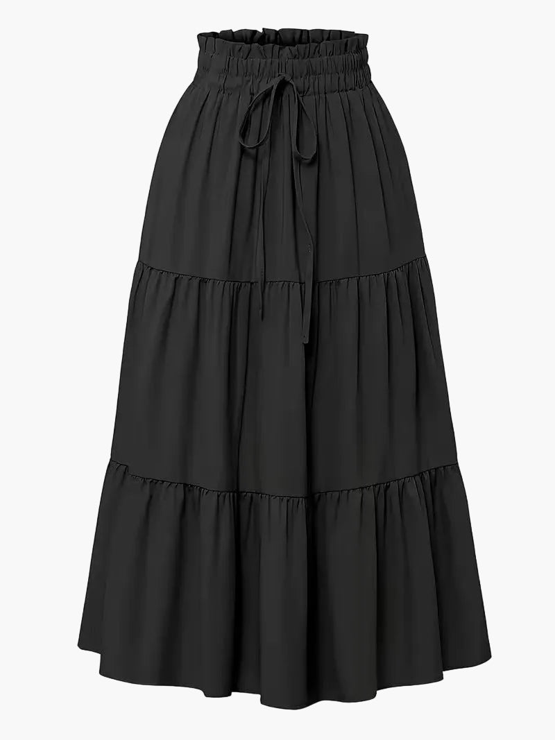 Dam Kjol Smockad Midja Elegant Vardagsstil Midi Volangkjol