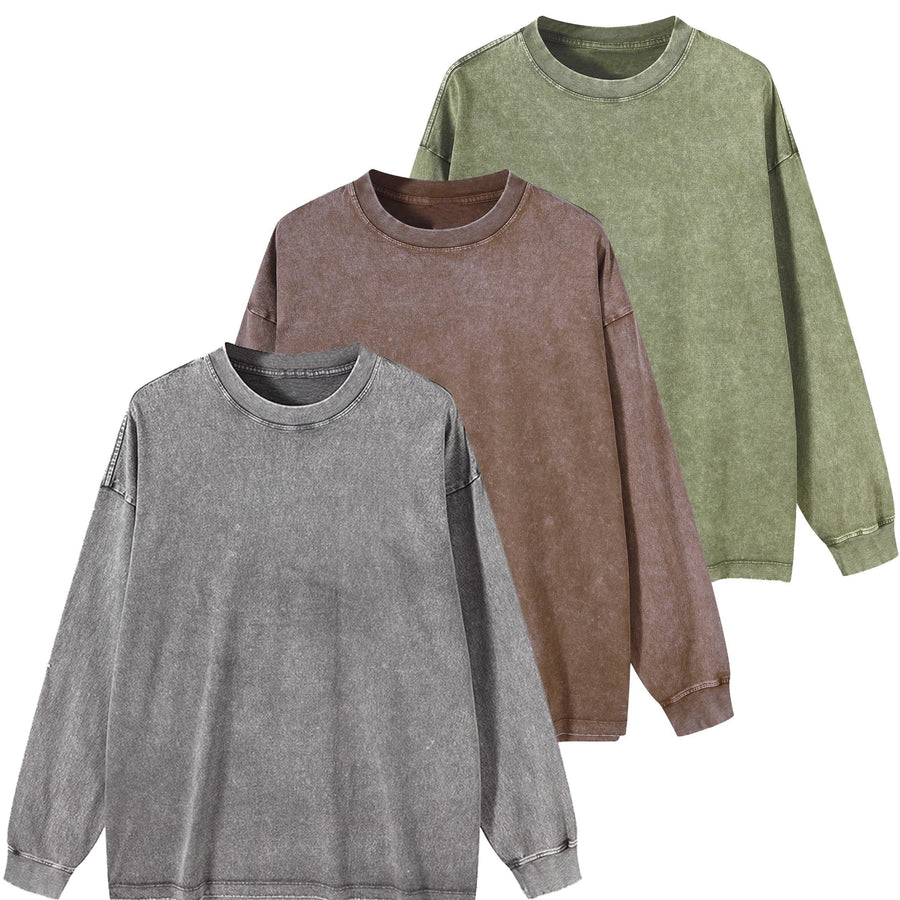 Unisex sweatshirt tvättad look långärmad tröja rund hals