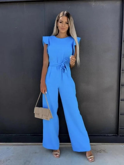 Dam Jumpsuit Elegant Vardagsstil med Volangärm och Bälte – Perfekt för Arbete och Fest