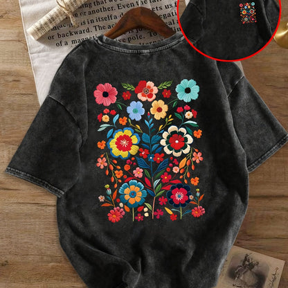Dam T-shirt med söt blommig brodyr och avslappnad passform – Perfekt för sommarens vardag