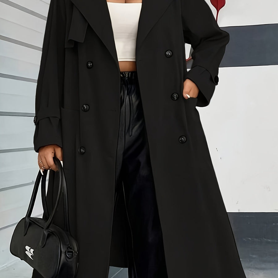 Dam Trenchcoat Lång Dobbeltknäppt med Krage och Manschetter