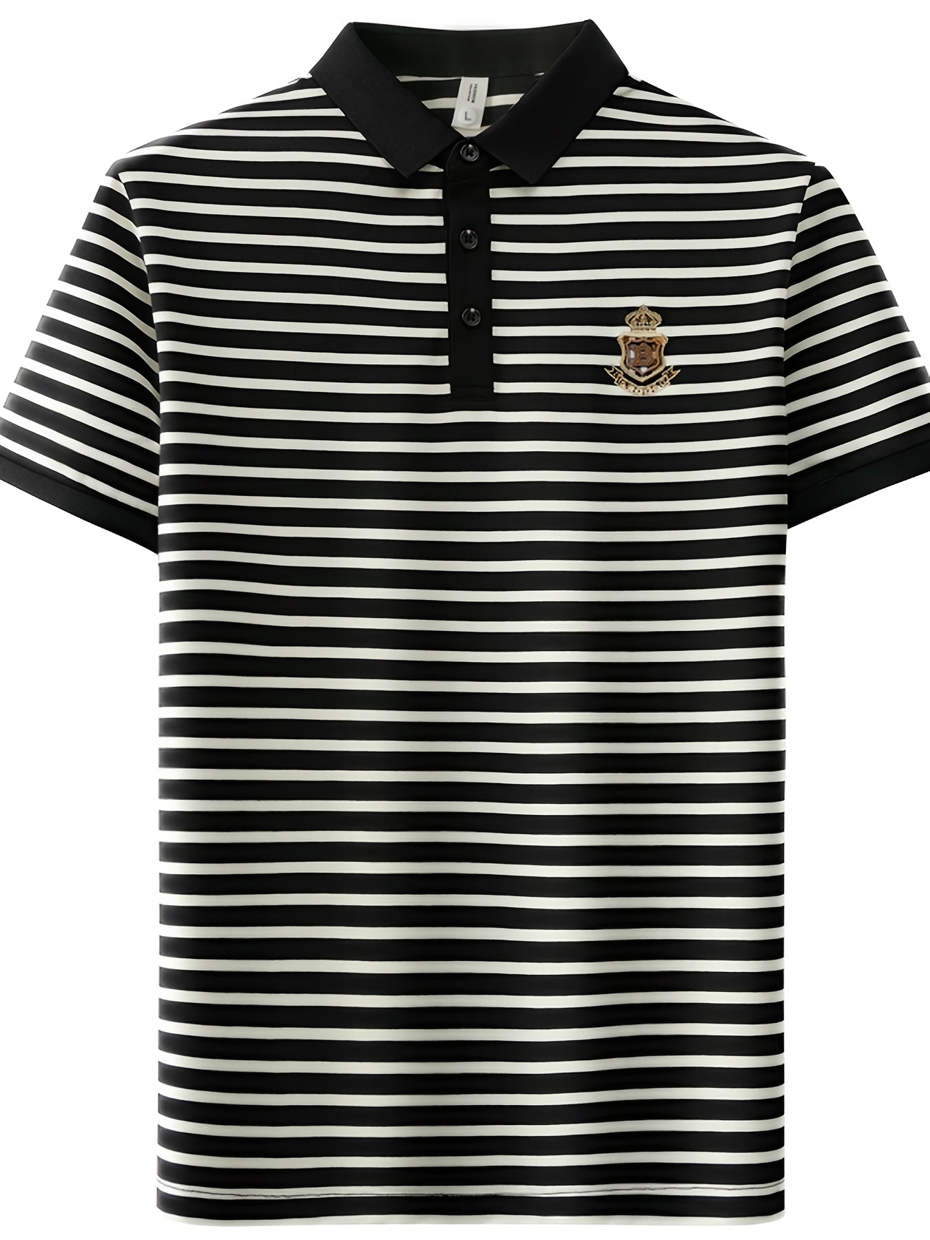 Herr Pikétröja med Klassiska Ränder och Broderad Emblem – Stilren och Sportig för Fritid och Arbete