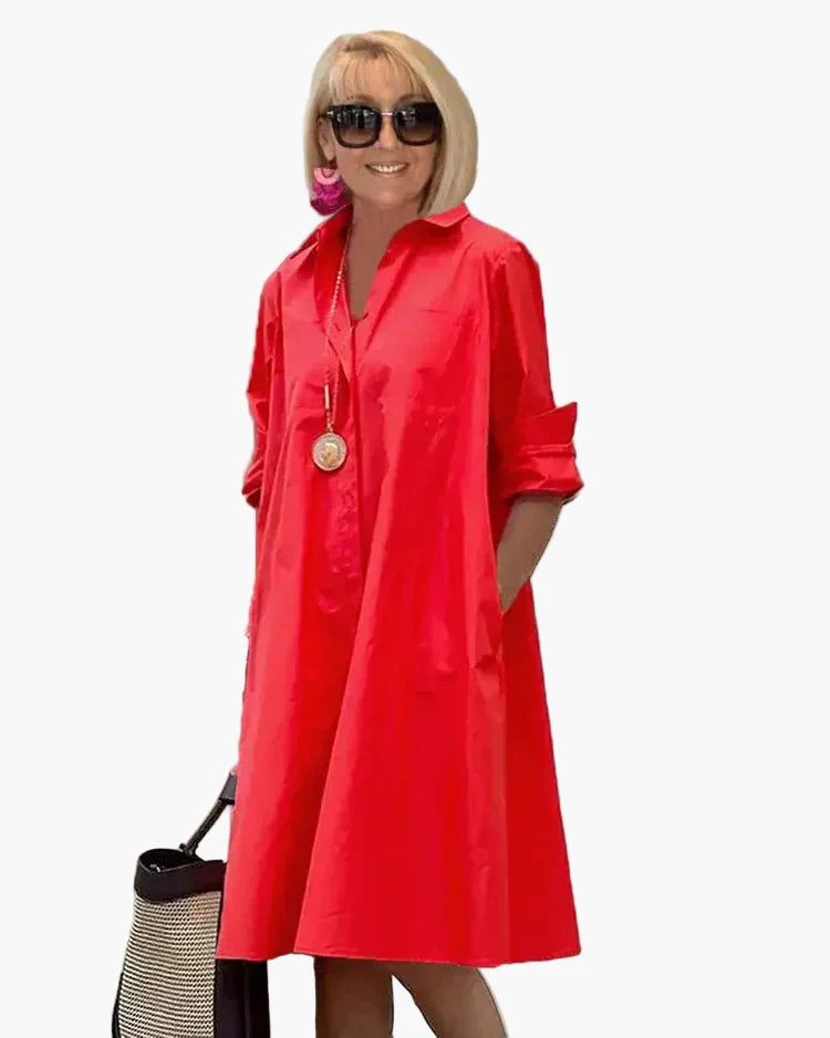 Dam Skjortklänning Elegant Lös Passform Vardagsstil