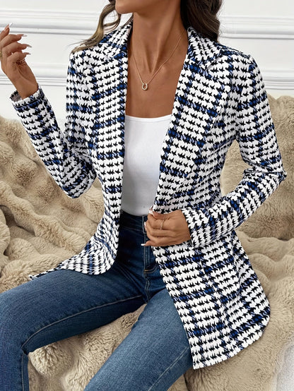 Dam Elegant Rutigt Kavaj Blazer för Vår – Långärmad, Stilren och Mångsidig